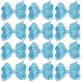 img 2 attached to 4" Baby Blue Boutique Hair Bows Clips For Girls Toddlers, 12-Pack