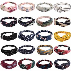 img 4 attached to 20-Pack Boho Floral Headbands, Exacoo Elastic Bandanas Hair Accessories For Women Criss Cross Hair Wrap Knotted Headbands