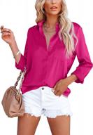 women's satin v neck button down blouse tops with pocket - long sleeve casual work shirt логотип