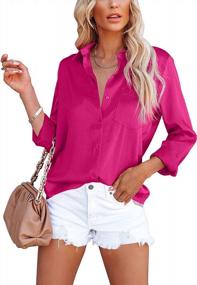 img 4 attached to Women'S Satin V Neck Button Down Blouse Tops With Pocket - Long Sleeve Casual Work Shirt