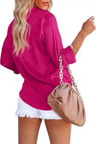 img 2 attached to Women'S Satin V Neck Button Down Blouse Tops With Pocket - Long Sleeve Casual Work Shirt