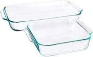основы pyrex прозрачных стеклянных форм для выпечки - 2 штуки в пакете value-plus для разностороннего приготовления еды: прямоугольник 3 кварты и квадрат 2 кварты logo