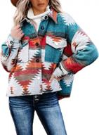 dellytop women's long sleeve aztec print button down collared shirt jacket top with pockets logo