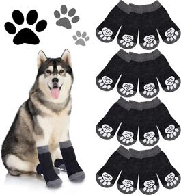 img 4 attached to 🧦 Premium Dark Color Medium Dog Socks & Slippers – 4 Sets, 16 Pieces Paw Protectors for Small & Medium Pets – Ideal for Indoor Wear