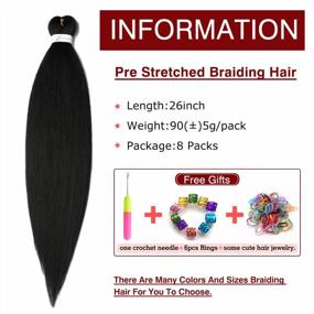 img 3 attached to Braiding Hair Pre Stretched Natural Black - 26''-8 Packs Long Braiding Hair, Natural Braid Crochet Hair, Hot Water Setting Professional Soft Yaki Texture (26Inch,#1B)