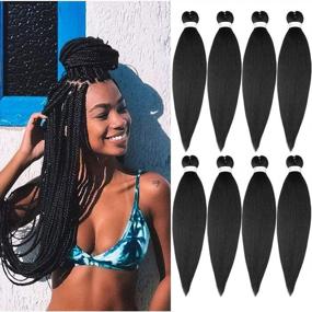 img 4 attached to Braiding Hair Pre Stretched Natural Black - 26''-8 Packs Long Braiding Hair, Natural Braid Crochet Hair, Hot Water Setting Professional Soft Yaki Texture (26Inch,#1B)