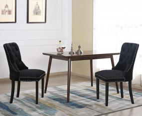 img 2 attached to Set Of 2 Elegant Armless Dining Chairs With Ring Pull And Black Velvet Upholstery - Perfect For Your Home Decor