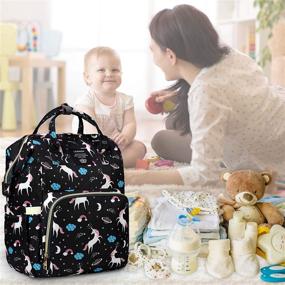 img 1 attached to MIGER Diaper Bag Backpack: Cute Unicorn Design, Large Capacity & Bottle Insulation For Mom Dad - Black