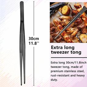 img 3 attached to 11.8"/30Cm Precision Tweezers Stainless Steel Tongs For Bartenders, Mixologists Clipping Food NZ01-B (Black)