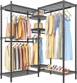 img 4 attached to VIPEK L6 Heavy Duty L Shape Clothes Rack With 5-Tiers And 7 Adjustable Shelves, 4 Hanging Rods, And Max Load Of 800Lbs - Freestanding Closet For Garments, 46.5" X 46.5" X 76.8" In Black