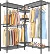 vipek l6 heavy duty l shape clothes rack with 5-tiers and 7 adjustable shelves, 4 hanging rods, and max load of 800lbs - freestanding closet for garments, 46.5" x 46.5" x 76.8" in black logo
