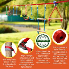 img 2 attached to Perantlb 60Ft Ninja Slackline With Zipline Slide Pully And Obstacle Course Kit - Perfect For Kids And Includes 8 Accessories, Tree Protector, And Carry Bag