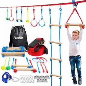 img 4 attached to Perantlb 60Ft Ninja Slackline With Zipline Slide Pully And Obstacle Course Kit - Perfect For Kids And Includes 8 Accessories, Tree Protector, And Carry Bag