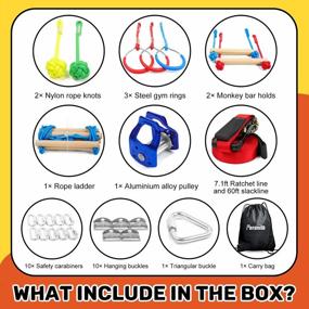 img 3 attached to Perantlb 60Ft Ninja Slackline With Zipline Slide Pully And Obstacle Course Kit - Perfect For Kids And Includes 8 Accessories, Tree Protector, And Carry Bag