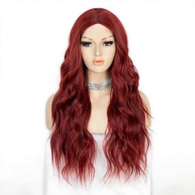 img 3 attached to 22-Inch Heat-Resistant Burgundy Synthetic Wig With Middle Parting And Long Wavy Style For Women - K'Ryssma 99J Wine Red Wig