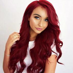 img 4 attached to 22-дюймовый термостойкий бордовый синтетический парик со средним пробором и длинным волнистым стилем для женщин - K'Ryssma 99J Wine Red Wig