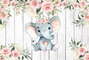 img 1 attached to Watercolor Pink Flowers Cartoon Elephant Vinyl Photography Background With Retro Wood Planks For Girls' Birthday Party Theme Photoshoot Prop Banners - 5×3Ft