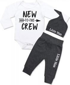 img 4 attached to Newborn Baby Boy Clothes - 3PCS Outfit With Letter Print Romper, Pants & Hat!