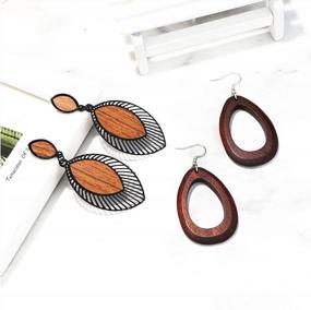 img 1 attached to Udalyn Wooden Teardrop Earrings: Ethnic Statement Jewelry For Women With Natural Wood And Lightweight Design