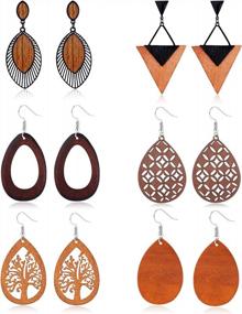 img 4 attached to Udalyn Wooden Teardrop Earrings: Ethnic Statement Jewelry For Women With Natural Wood And Lightweight Design