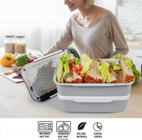 img 1 attached to Shopwithgreen Bento Lunch Box: не содержит BPA, подходит для использования в микроволновой печи и посудомоечной машине для детей и взрослых - включает съемный пакет со льдом для школы и работы (серый)