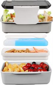 img 4 attached to Shopwithgreen Bento Lunch Box: не содержит BPA, подходит для использования в микроволновой печи и посудомоечной машине для детей и взрослых - включает съемный пакет со льдом для школы и работы (серый)