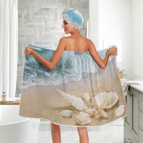 img 4 attached to Women'S Beach Spa Towel Set With Starfish, Seashells & Adjustable Closure - Perfect For The Ocean Lover!