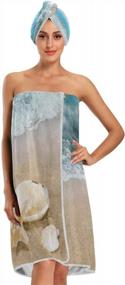 img 2 attached to Women'S Beach Spa Towel Set With Starfish, Seashells & Adjustable Closure - Perfect For The Ocean Lover!