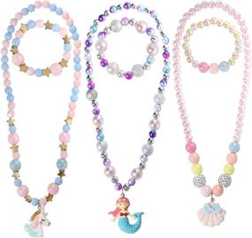 img 4 attached to Набор игровых ювелирных изделий из 3 предметов для маленьких девочек - ожерелье, браслет и сумочка PinkSheep Kids - идеальные аксессуары для наряжения и костюмов для девочек.