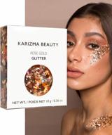 holographic rose gold glitter set by karizma - 10g chunky glitter for face, hair, eyes, and body. ideal for raves, festivals & cosmetics. loose glitter in multiple shades for unique makeup looks. logo