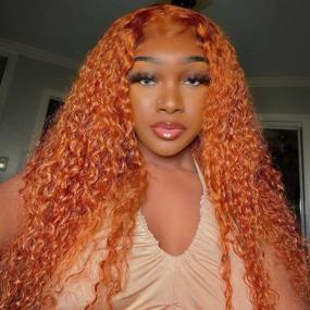 img 4 attached to BLY Ginger Color Lace Front Wigs Human Hair Deep Wave For Women 13X4 HD Transparent Pre Plucked Curly Wigs 180% Density Orange Colored Glueless Wig 20 Inch