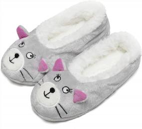 img 4 attached to Women'S Warm Cozy Animal Non-Slip Knit Home Slippers Socks For Adults And Girls