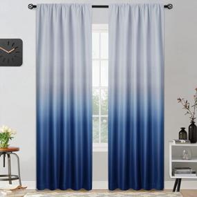 img 4 attached to Light-Blocking Ombre Curtains For Living Room And Bedroom - Yakamok Rod Pocket Gradient Window Drapes With Blue And Greyish White Shades, Thermal Insulation, And 2 Panels (52X84 Inches)