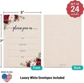 img 3 attached to 321Done Blank Floral Invitations (Set Of 24 With Envelopes) 5X7 Inches Fill-In Invites For Party, Wedding, Bridal, Baby Shower - Made In USA - Watercolor Red Roses On Kraft Tan