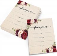 321done пустые цветочные приглашения (набор из 24 с конвертами) 5x7 дюймов заполняемые приглашения для вечеринки, свадьбы, свадьбы, детского душа - сделано в сша - акварельные красные розы на крафт-тане логотип
