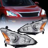 2013-2015 nissan altima 4 door sedan headlight assembly clear projector chrome housing amber reflector replacement 2 years warranty logo