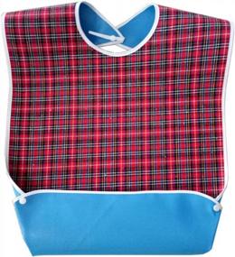 img 4 attached to Reusable Waterproof Adult Bib With Foldable Food Pocket For Eating - Red