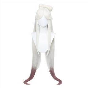 img 3 attached to DAZCOS White Gradient Purple Long Straight Wig With Bow For Women