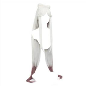img 2 attached to DAZCOS White Gradient Purple Long Straight Wig With Bow For Women