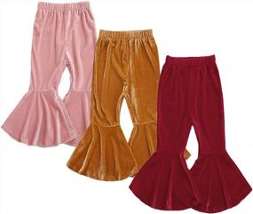 img 4 attached to Opperiaya 3-Pack Toddler Kids Girl Pants Velvet Ruffle Bell Bottom Flare Pants Leggings Trousers