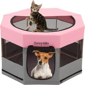 img 4 attached to Medium Wood Frame Dog Playpen with Waterproof Bottom - SweetBin Travel Pet 🐾 Play Pen for Medium Dogs, Cats, and Puppies - Features Side Door for Easy Access