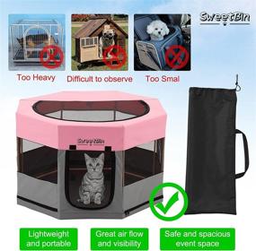 img 1 attached to Medium Wood Frame Dog Playpen with Waterproof Bottom - SweetBin Travel Pet 🐾 Play Pen for Medium Dogs, Cats, and Puppies - Features Side Door for Easy Access