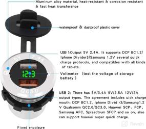 img 3 attached to 🔌 Silver-Green Upgraded Aluminum Alloy Quick Charge 3.0 USB Car Charger Socket & 2.4A USB Port IP66 Waterproof Dual USB Power Outlet with Voltmeter for Car, Boat, Marine, RV, Motorcycle