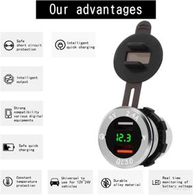 img 2 attached to 🔌 Silver-Green Upgraded Aluminum Alloy Quick Charge 3.0 USB Car Charger Socket & 2.4A USB Port IP66 Waterproof Dual USB Power Outlet with Voltmeter for Car, Boat, Marine, RV, Motorcycle