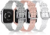 3-pack compatible apple watch band women 41/40/38mm soft silicone lace flower cutouts scalloped breathable waterproof sweatproof iwatch series 8 7 6 5 4 3 2 1 se bands for girls teens. logo