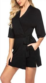 img 4 attached to Soft Knit Kimono Robe For Women With Pockets - Lightweight Spa Bathrobe By ADOME
