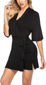 img 3 attached to Soft Knit Kimono Robe For Women With Pockets - Lightweight Spa Bathrobe By ADOME