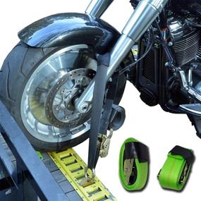 img 2 attached to 🏍️ High-Strength Motorcycle Tie Down Straps (2 Pack) - 10,000 lb Web Break Strength, 2'' x 10', Super Heavy-Duty Endless Tie Downs with Cordura & Ratchet Strap, Lime Green