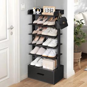 img 4 attached to Organize Your Shoes In Style With Usikey'S 6-Tier Vertical Shoe Rack With Drawer And Hooks In Black
