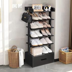 img 2 attached to Organize Your Shoes In Style With Usikey'S 6-Tier Vertical Shoe Rack With Drawer And Hooks In Black